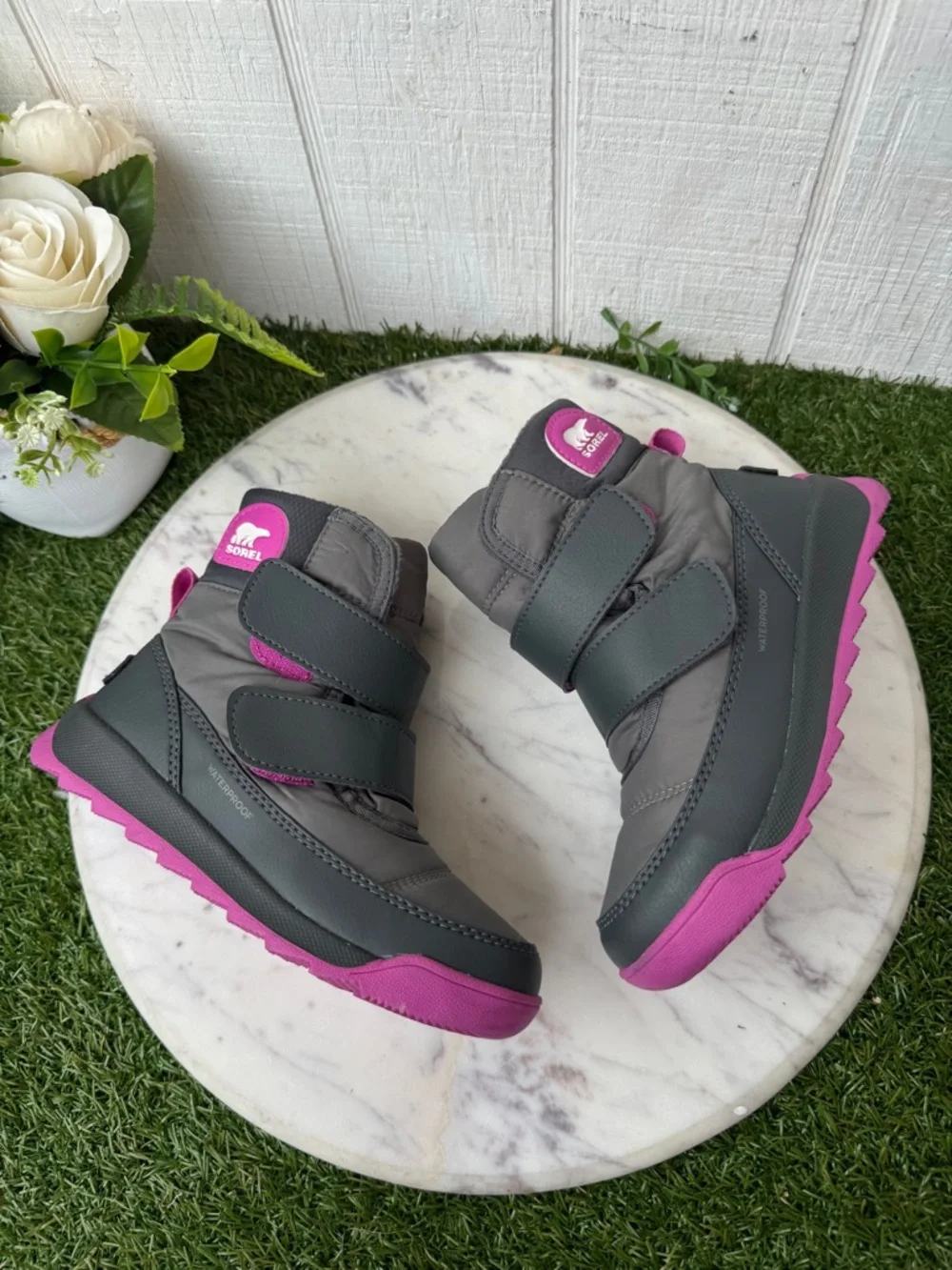Sorel Kids Waterproof Strap Snow Boots - Gray & purple size 12toddler girls new